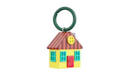 Cute Cartoon House Keychain with Green Ring