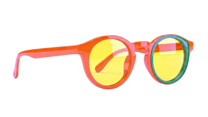 Orange and green round sunglasses with yellow lenses