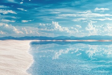 Tranquil Blue Water Landscape With White Sand Reflection