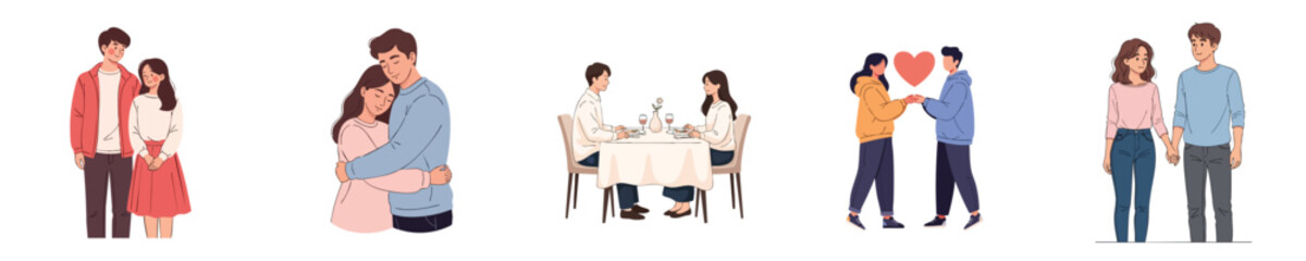Obraz premium Modern Flat Vector Illustration Of Romantic Couples Sharing Intimate Daily Moments