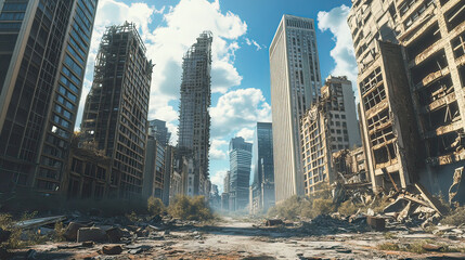 Ruined Set of Skyscrapers in an Abandoned City with Broken Glass on transparent background