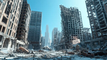 Ruined Set of Skyscrapers in an Abandoned City with Broken Glass on transparent background