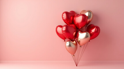Metallic Heart Balloons on Pink Background