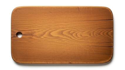 Wooden cutting board with a hole on a white background
