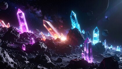 Alien Crystal Landscape with Vibrant Glowing Formations.