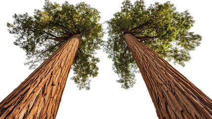 Two Towering Redwood Trees Displayed Individually on transparent background