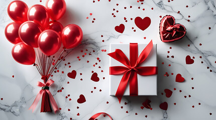 White Valentine Gift Box with Red Ribbon