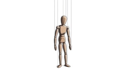 Wooden Marionette Symbol of Control and Mortality &mdash; Minimal Concept Illustration
