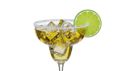 Margarita cocktail with lime slice and salt rim