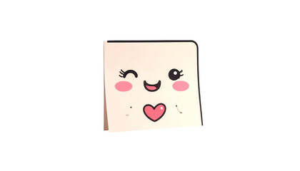 A cheerful animated notepad character winks and displays a heart on a black background