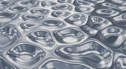 Abstract seamless pattern flowing liquid metal surface with chrome ripples reflective waves, for fluid dynamics, advanced material science, futuristic technology background