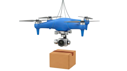 Blue Drone Delivering a Package