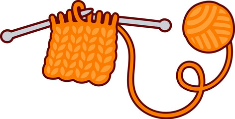 Knitting with needles and ball of yarn. Handmade clothes and DIY craft vector illustration.