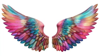 Obraz premium Colorful feathered wings illustration isolated on white background for design
