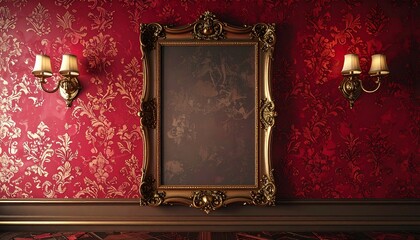 Baroque background with Classic Picture Frame and Wall Lamps