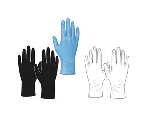 Obraz premium Set of Blue Black and White Latex Gloves on Transparent Background Illustrating Medical Hygiene Safety