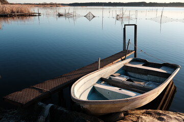 Fototapeta premium Early Morning Reflections and Rowboats at Inbanuma Lake