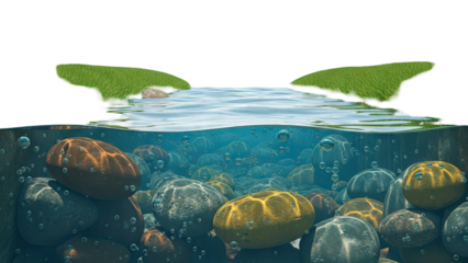 Underwater Riverbed with Smooth Pebbles and Bubbles