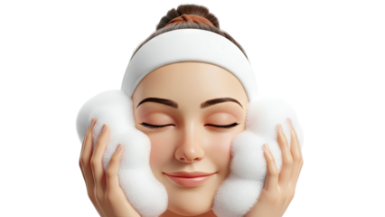 Woman Washing Face with Foam