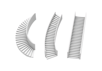 Set of Curved and Straight Staircases with Transparent Background for Architectural Design