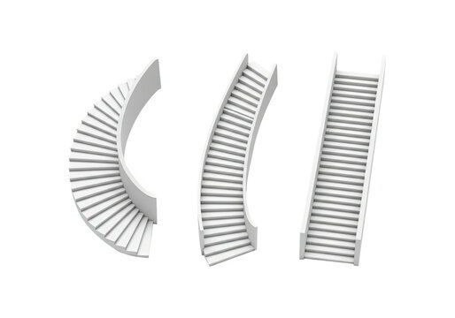 Set of Curved and Straight Staircases with Transparent Background for Architectural Design