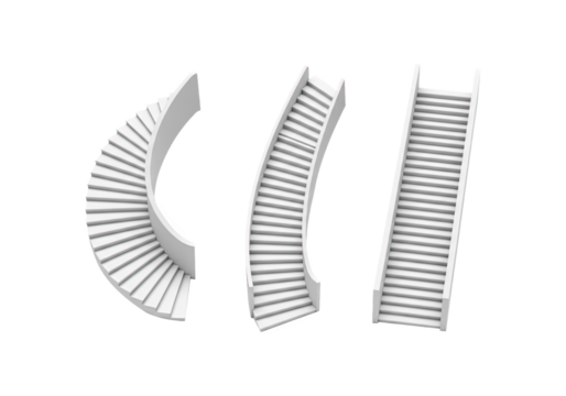 Set of Curved and Straight Staircases with Transparent Background for Architectural Design - Powered by Adobe