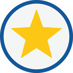 Obraz premium A minimalist flat vector icon of a yellow star centered within a thick blue circular border, representing a favorite, rating, top choice, or high-quality award.