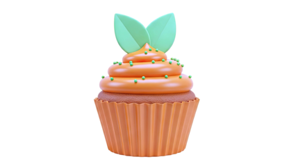 3D Rendered Cupcake with Orange Frosting and Green Sprinkles