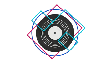 Abstract Geometric Design with Vinyl Record and Neon Shapes