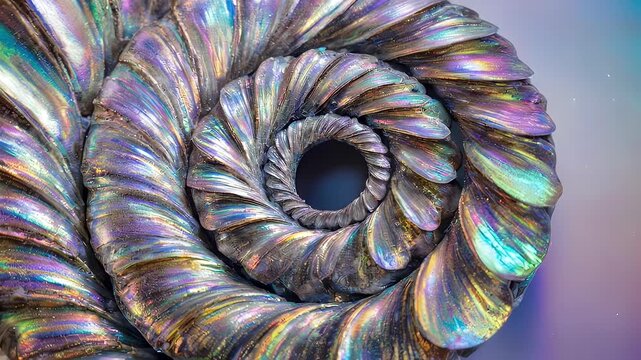Iridescent Nautilus Shell Macro Closeup Shimmering.