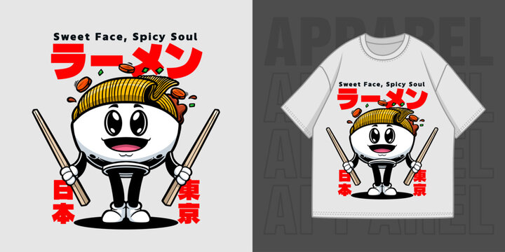 HAND DRAWING CUTE RAMEN ILLUSTRATION T-SHIRT APPAREL PRINTING DESIGN