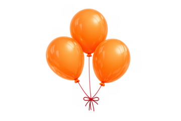 Group of three orange balloons floating, symbolizing celebration, party, birthday, and happiness on transparent background