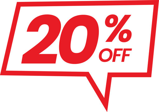 20 percent off sale white red isolated on white background