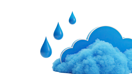 Blue Raindrops Falling Near a Stylized Cloud