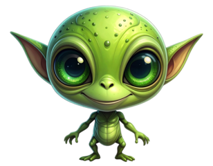 Cute green alien character isolated on transparent background isolated on transparent background