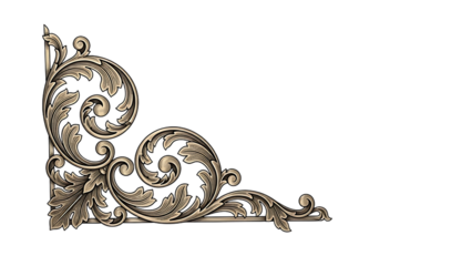 Ornate metal corner decoration isolated on transparent background