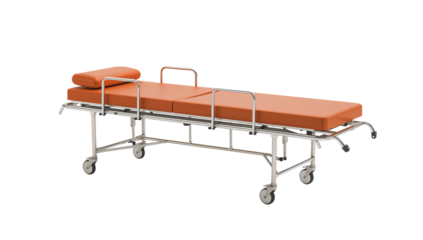 Modern Medical Stretcher with Orange Padding and Wheels