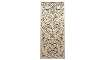 Intricate beige and brown ornate vertical panel design isolated on transparent background