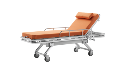 Medical Stretcher Bed with Wheels and Orange Padding