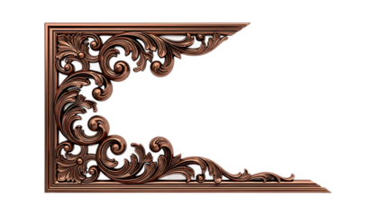 Ornate copper corner frame decoration isolated on transparent background