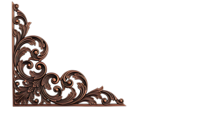 Intricately carved wooden decorative corner piece isolated on transparent background