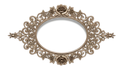 Intricate antique gold mirror frame isolated on transparent background