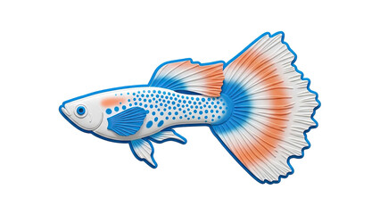 Stylized Guppy Fish with Blue and Orange Fins and Spots