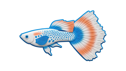 Stylized Guppy Fish with Blue and Orange Fins and Spots