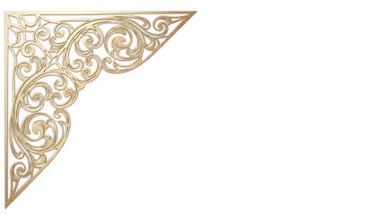 Intricate gold ornamental design corner isolated on transparent background