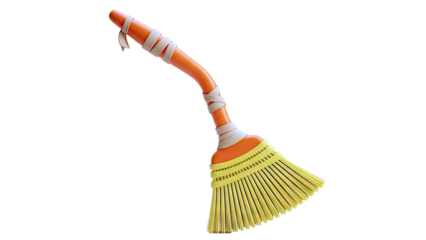 Stylized 3D Broom with Orange Handle and Yellow Bristles