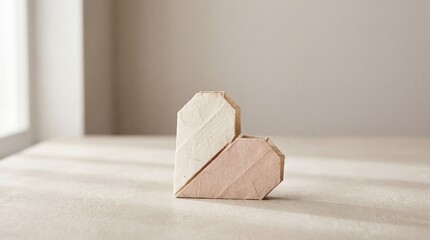 Two Wooden Shapes Forming a Heart on a Light Colored Surface