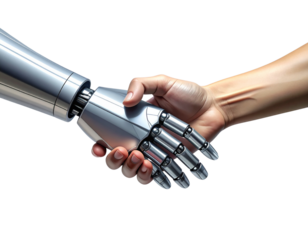 Human and robot hand shaking, isolated on transparent background isolated on transparent background