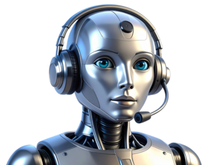 Futuristic robot with headset isolated on transparent background isolated on transparent background