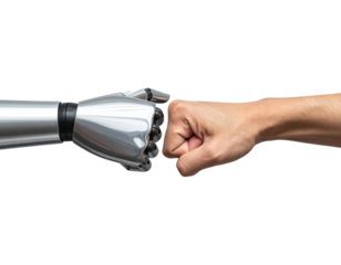 Human hand shaking robot hand isolated on transparent background isolated on transparent background